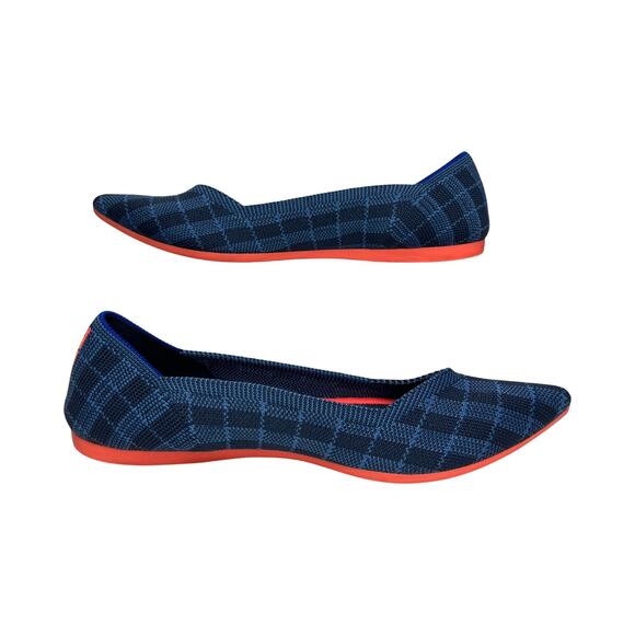 Rothy’s The Point Flats Navy Check Knit Blue Red Sole Women’s Size 8 Shoes - Picture 8 of 10